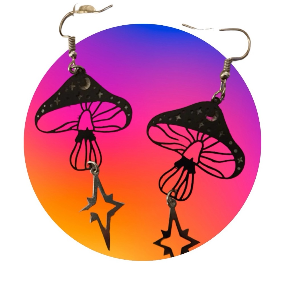 🔥Psychedelic Cosmic Goor Witch Magic Mushroom 🍄 Dangle Earrings🔥